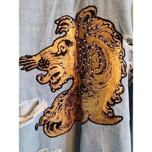 Men's Fashion Nova Men Royal Big Gold Leon Distressed Blue Cotton Shirt Size XXL